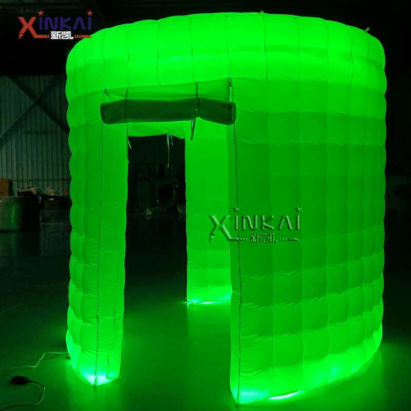 双门白色透光上下两圈灯条派对大头照照相亭充气360照相亭