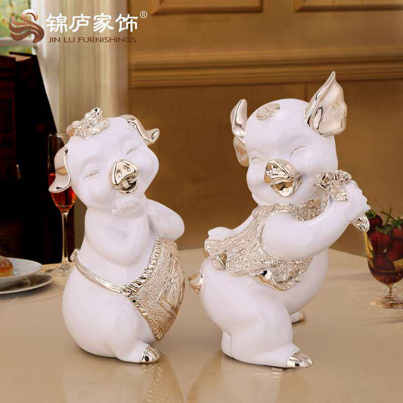 生肖猪摆件情侣装饰家居工艺品欧式轻奢客厅玄关卧室床头柜装饰品