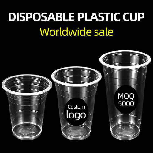 Custom disposable 12 16 20 oz bubble tea boba plastic cups