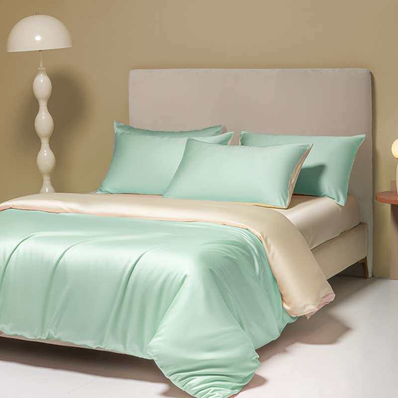 简约60支天丝纯色双拼四件套凉感抗皱裸睡被套床单套件