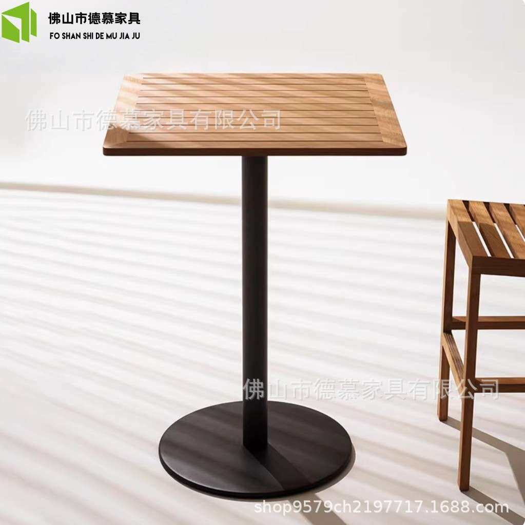 户外桌椅柚木做旧长桌别墅花园防腐家具露天休闲防水防晒实木圆桌