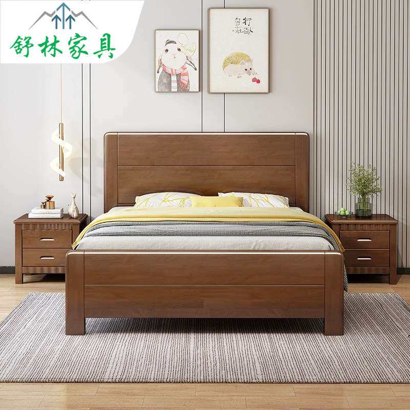 现代北欧实木床简约双人床1.5m单人床高箱储物出租房家用主卧1.