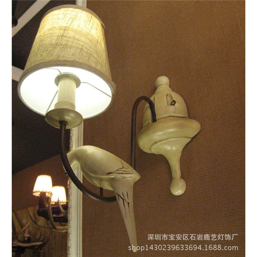 北欧美式田园小鸟壁灯欧式艺术客厅卧室创意个性床头鸽子布艺壁灯