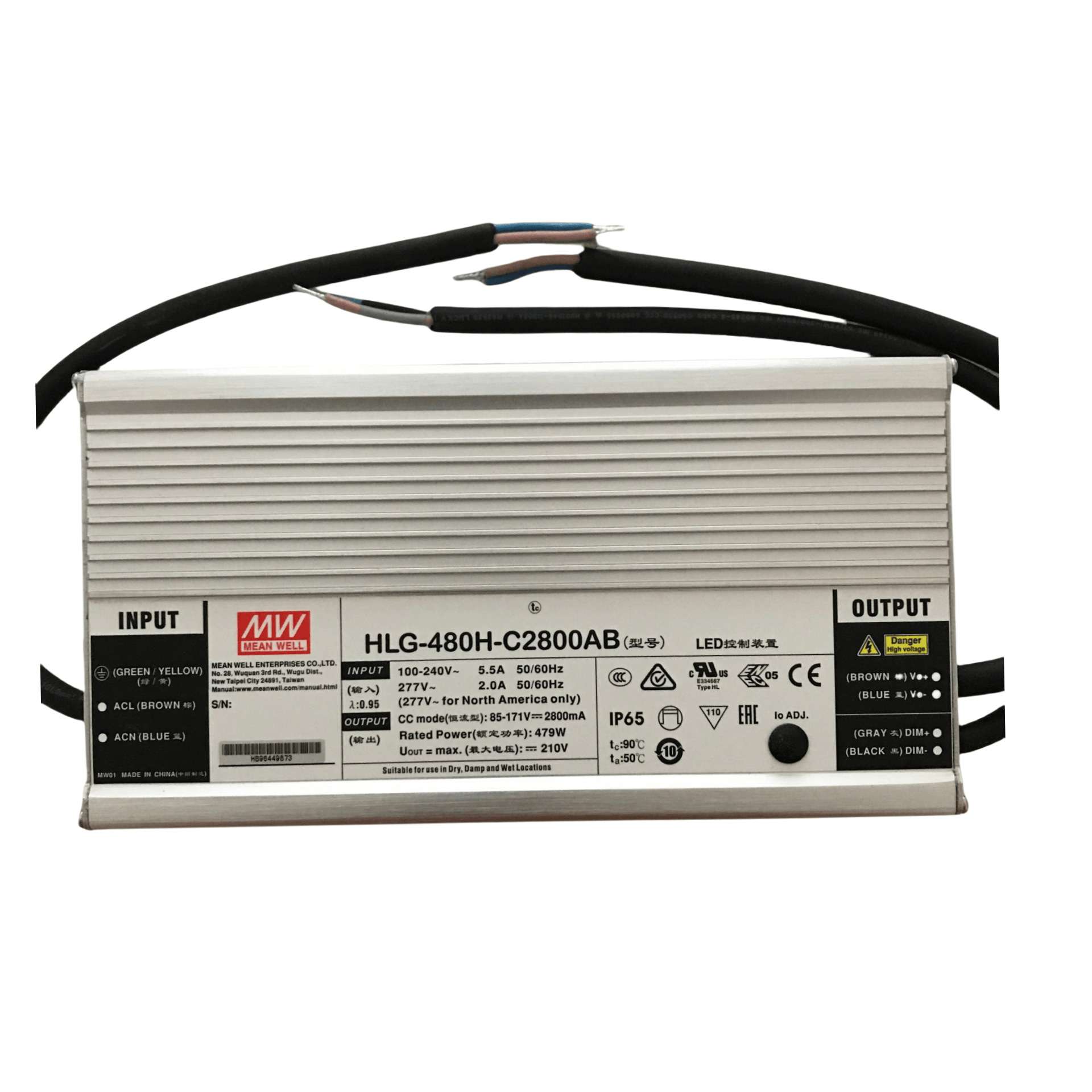 明纬电源 HLG-480H-C2100A 480W恒流型LED深井灯驱动器