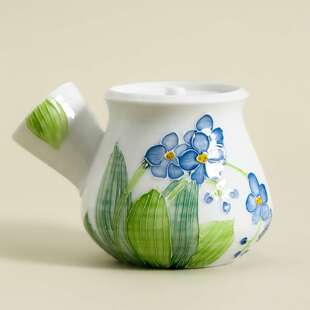白瓷手绘勿忘草侧把茶壶单壶家用陶瓷泡茶器个人专用一壶一杯单壶