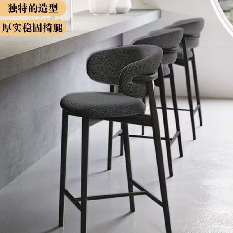 SJ北欧现代简约轻奢实木家用高脚椅子酒吧设计师台椅吧台脚凳靠背
