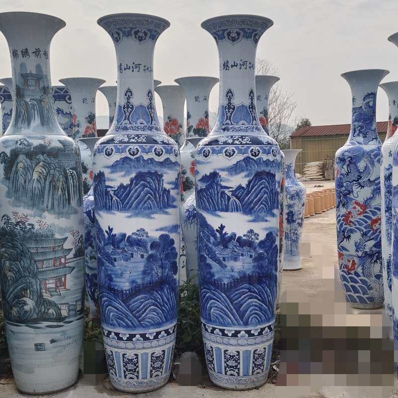 陶瓷大花瓶摆件景德镇瓷器手绘釉下彩青花山水源远流长落地大花瓶