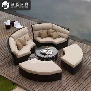 户外别墅露台泳池沙发躺床休闲花园藤编大圆床露天日光浴躺椅防水