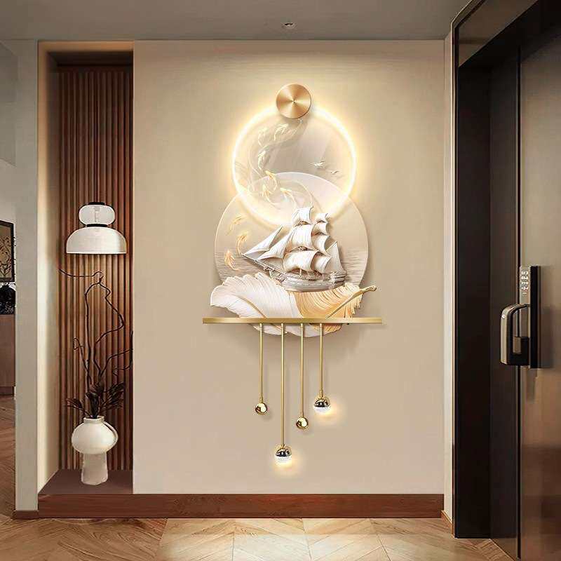 一帆风顺LED灯立体壁饰高端入户玄关装饰画帆船现代走廊过道挂画