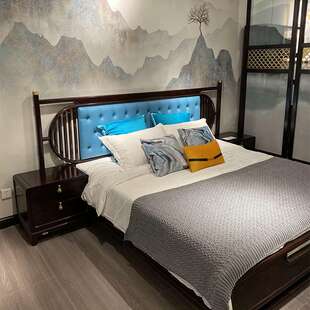 新中式乌金木实木床主卧全实木双人1米8大床现代简约主卧婚床