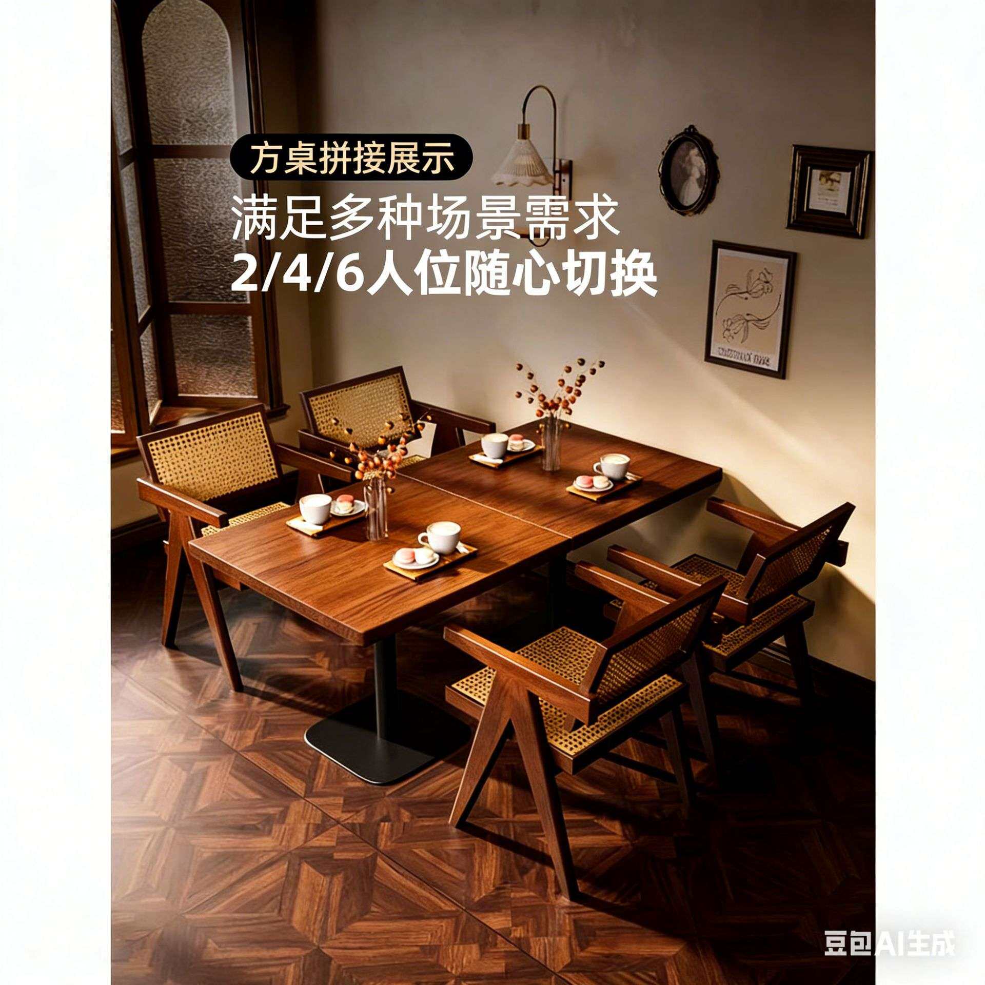 商用餐饮桌奶茶店方桌子家用长方形吃饭咖啡店桌子洽谈桌实木餐桌