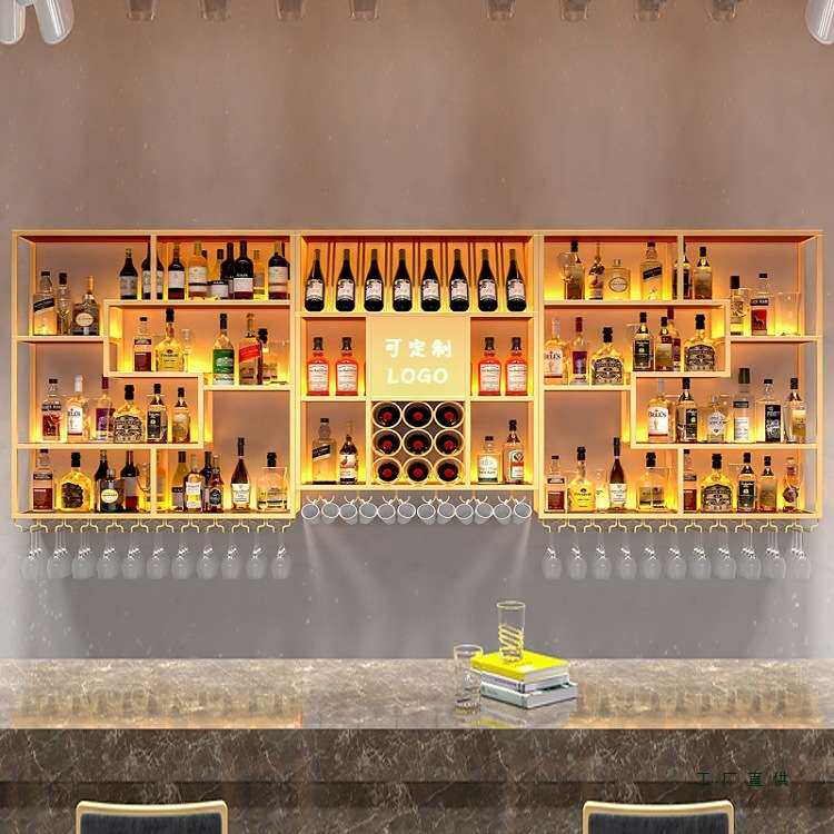 酒吧吧台酒架酒柜靠墙挂墙式工业风铁艺展示柜餐厅红酒架子置物架