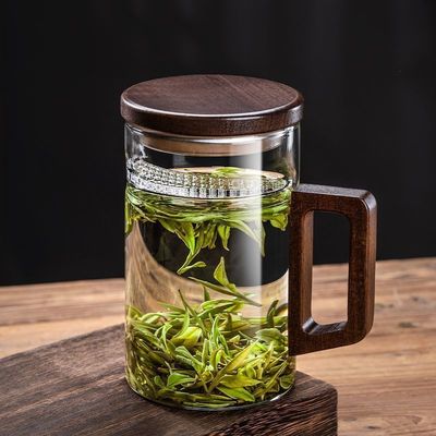 木把玻璃杯茶水分离过滤泡茶杯高档男士2025新款办公室水杯绿茶杯