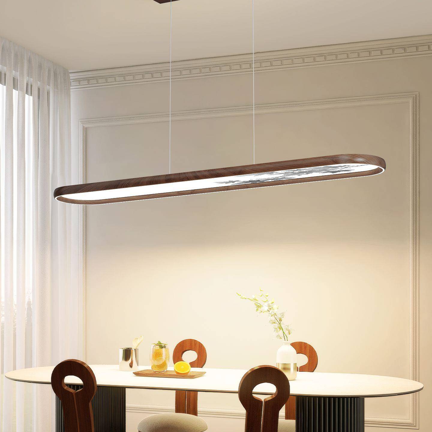 新中式餐厅吊灯中古风客厅灯宋式美学创意复古氛围感长条餐厅吊灯