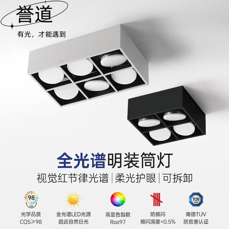 誉道智能筒灯四头斗胆灯明装客厅无主灯六头盒子灯三色无极调光