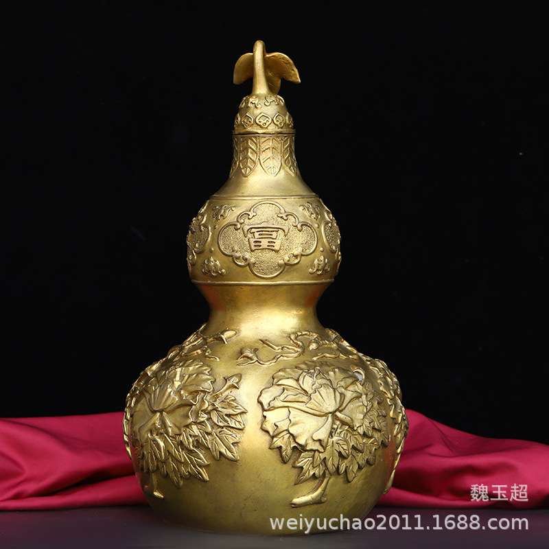 纯铜开盖葫芦摆件富贵玉堂葫芦家居工艺装饰品摆件中式客厅摆件