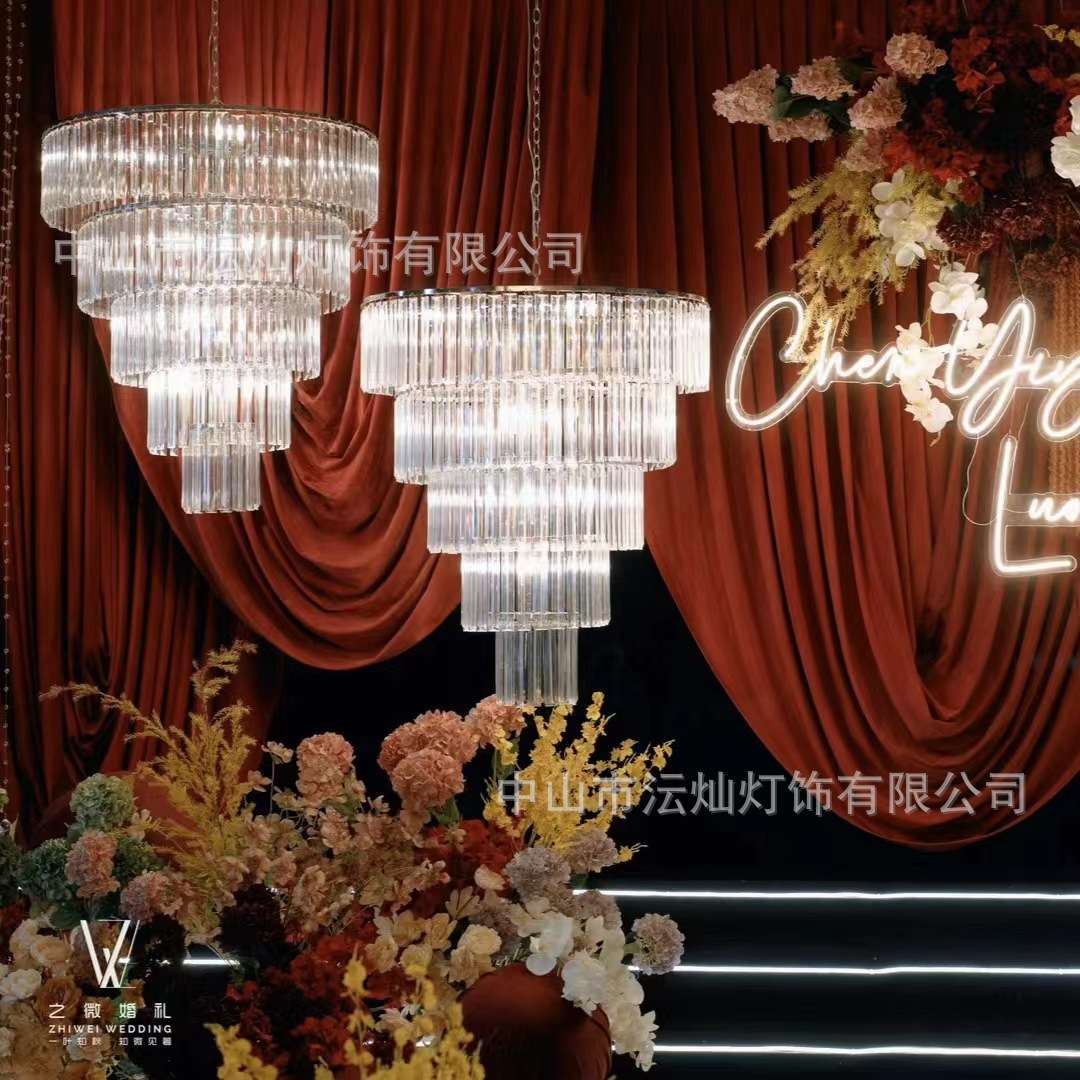 爆款婚庆亚克力高透高亮6层大号水晶吊灯酒店婚礼堂水晶装饰吊灯