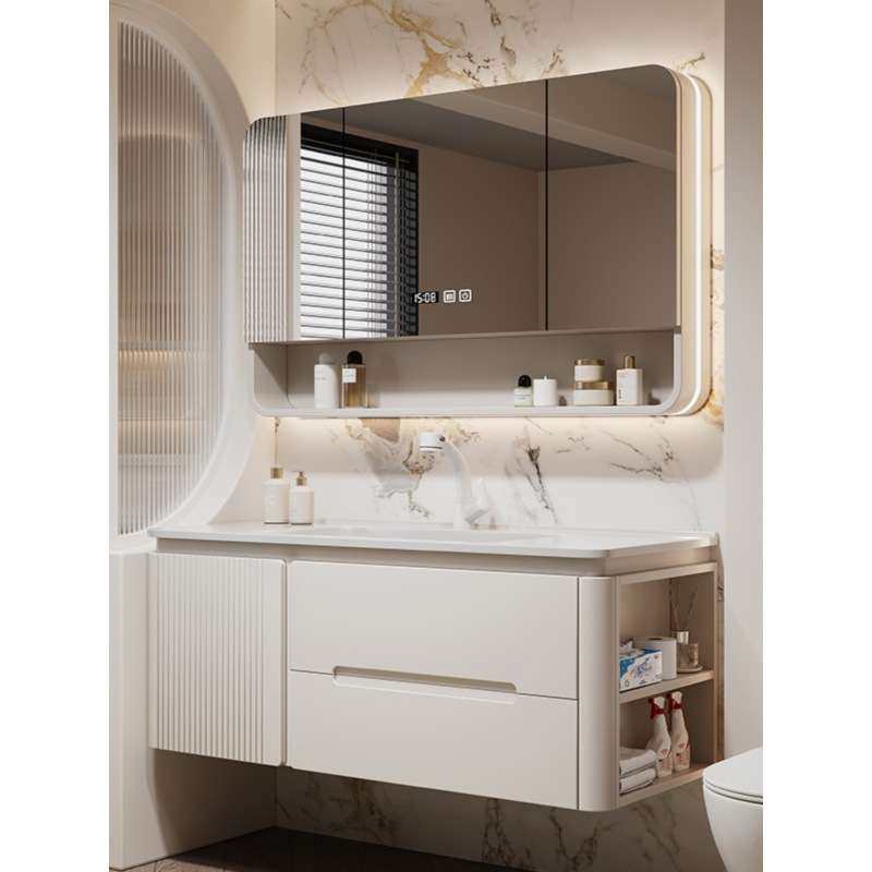 奶油风橡木烤漆智能卫生间圆角浴室柜组合陶瓷岩板热弯一体台盆,鲜花速递/花卉仿真/绿植园艺,割草机/草坪机,淘宝优惠券,粉丝福利购,淘宝优惠卷