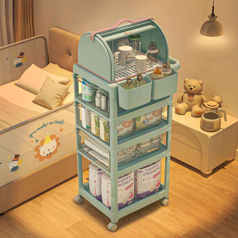 婴儿用品置物架新生儿宝宝物品小推车喂养台床头柜多层收