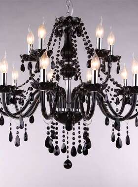 10+5双层黑色水晶吊灯15头黑色蜡烛灯酒店工程KTV展厅主体餐厅
