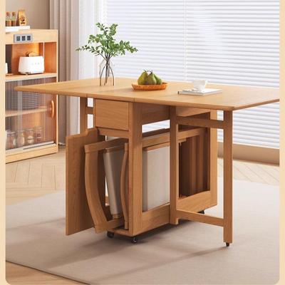 志光实木折叠餐桌小户型岩板餐桌椅组合可移动折叠桌家用吃饭桌子