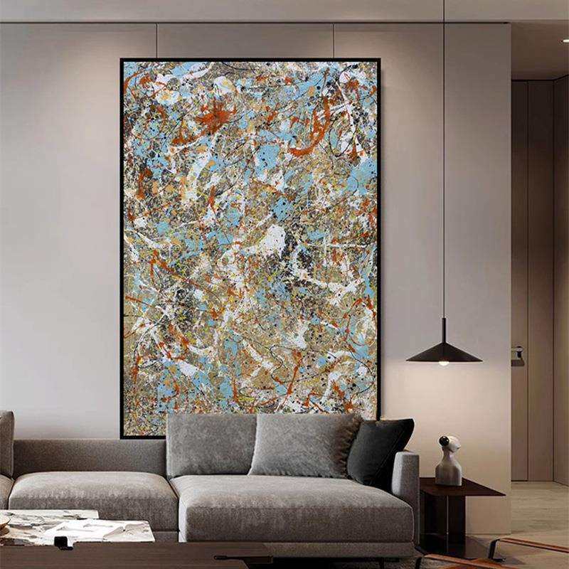 纯手绘油画波洛克玄关大幅装饰画立体抽象艺术画餐厅走廊过道壁画