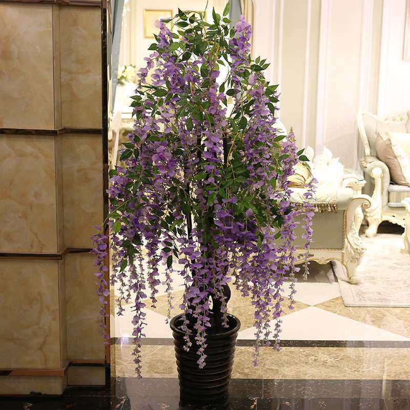 仿真树紫藤花树假树落地 酒店商场客厅装饰塑料植物假话绢花盆栽