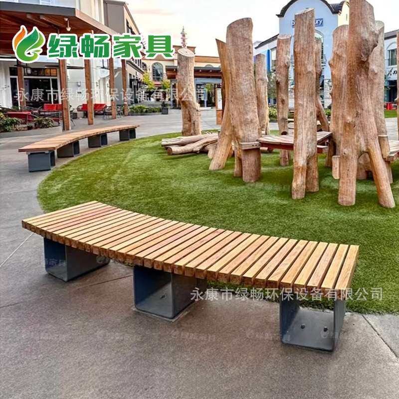 美式公园椅户外休闲凳公园小区室外休闲长凳景观园林公共实木坐凳