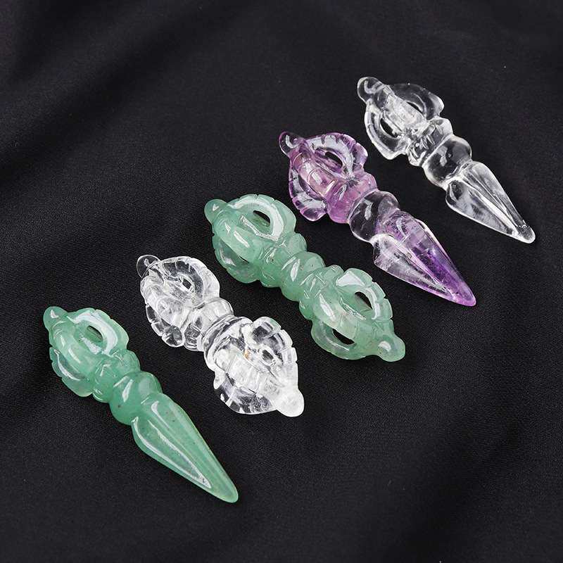 直播供货天然水晶雕刻金刚杵白水晶紫水晶降魔杵金刚撅金刚铃