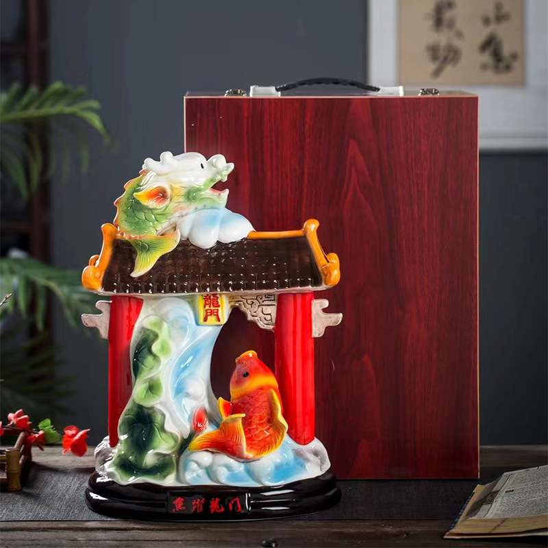 景德镇陶瓷酒瓶10斤装鱼跃龙门创意酒坛子 家用密封工艺装饰酒壶