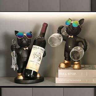 欧式网红酒架轻奢创意高档法斗犬摆件树脂家居客厅酒柜装饰品