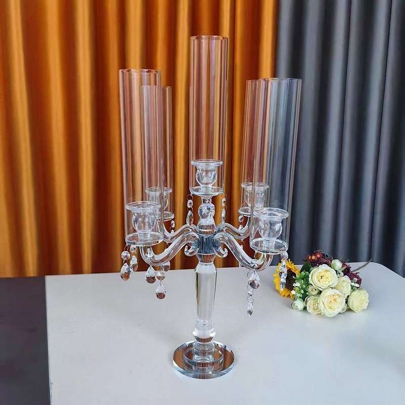 水晶烛台欧式高档布置中式风婚礼婚庆灯饰蜡台专用餐桌装饰轻奢
