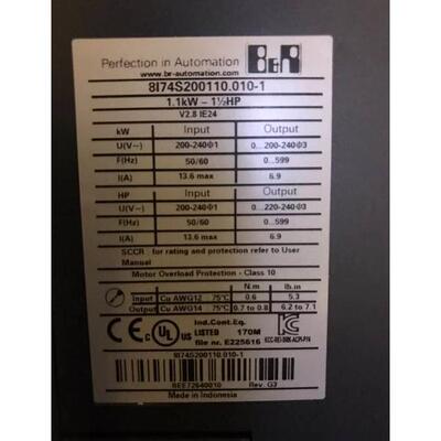 询价贝加莱1.1KW变频器8I74S200110.010-1现货 BEE72640010议价
