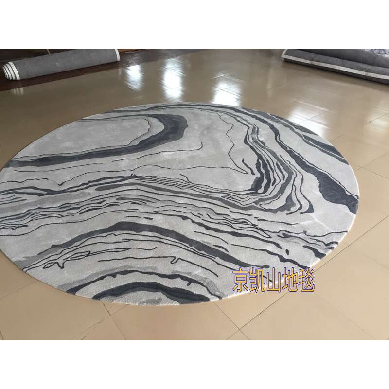 新中式灰色水墨画圆形手工羊毛客厅茶几地毯餐厅书房办公室接待室