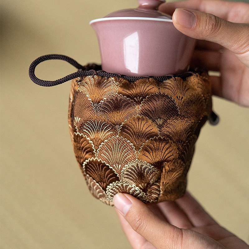 慢蓝 绢纺提花香云纱仕覆袋 茶杯袋 有品质有调性的主人杯袋图片