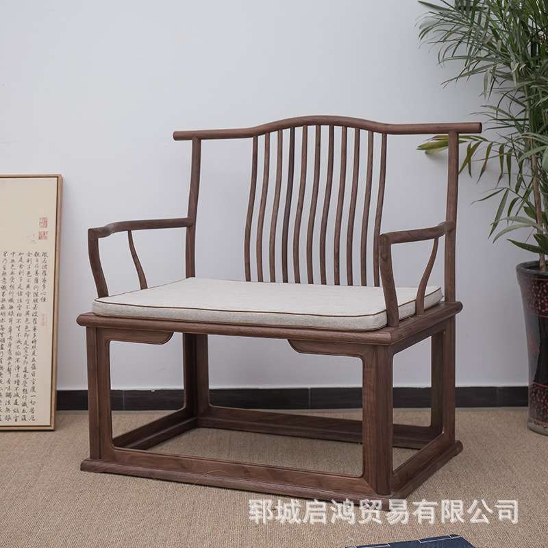 老榆木家用茶椅新中式禅椅实木大圆禅椅方形直背椅太师椅围椅