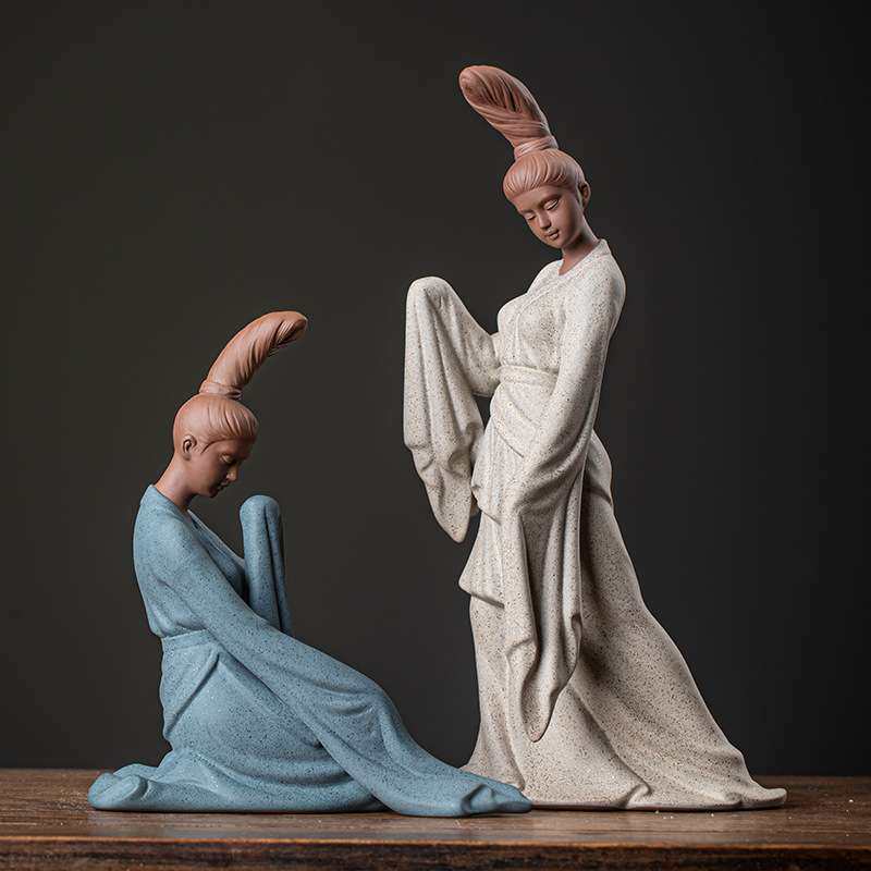 创意紫砂茶宠摆件精品仕女人物茶空间茶桌面装饰禅意鱼缸盆栽造景