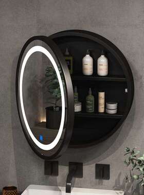 L7LED智能浴室镜柜实木椭圆形卫生间壁挂圆镜子带灯挂墙式梳妆镜