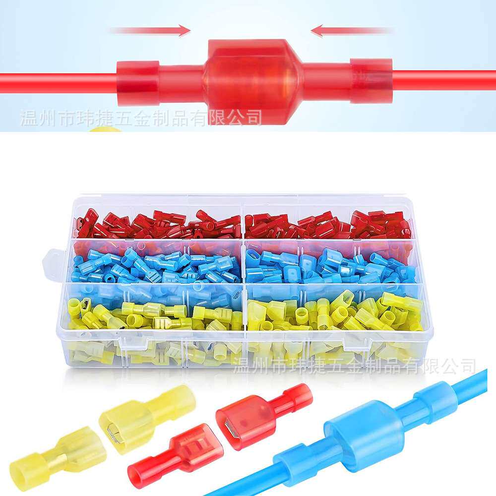 跨境货源400PCS插簧尼龙全绝缘端头公母对接插簧插片冷压接线端子