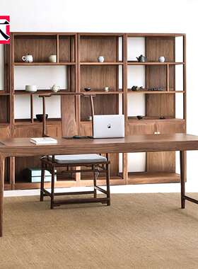 北美黑胡桃木书桌学习桌北欧简约轻奢写字台榆木实木电脑桌办公桌