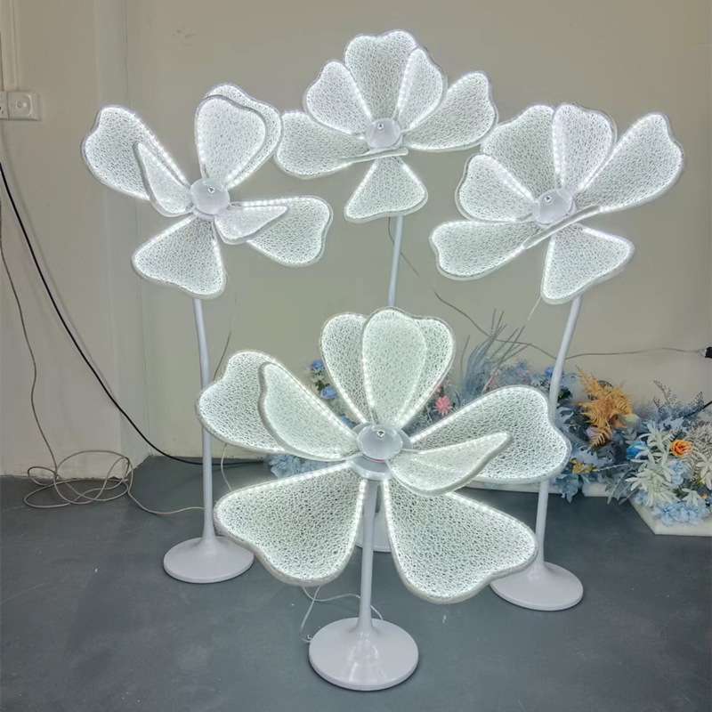 婚庆铁艺牡丹花发光路引灯婚礼装饰道具舞台布置灯箱花瓣灯光摆件图片