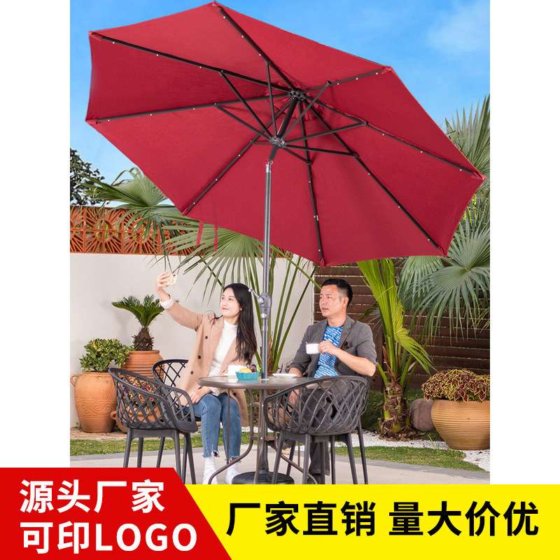 莫家户外中柱伞圆形LED灯珠太阳能伞室外广告伞桌椅伞遮阳防水