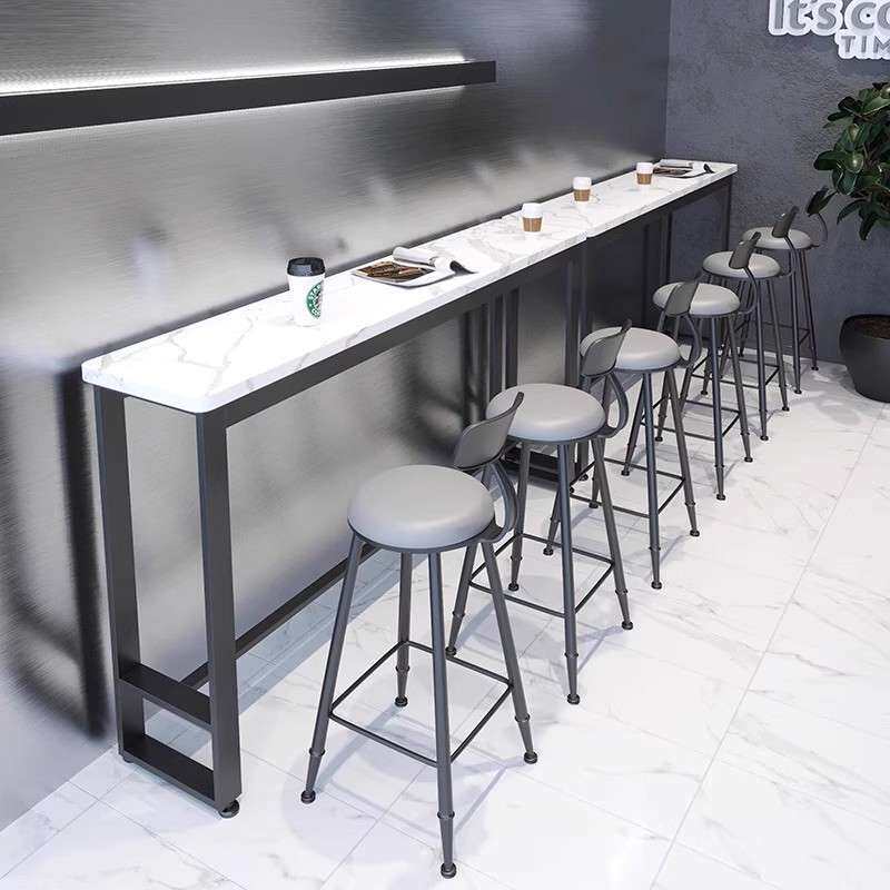 吧台桌椅组合奶茶店长条桌酒吧台烘焙店商用靠墙桌咖啡厅高脚桌椅