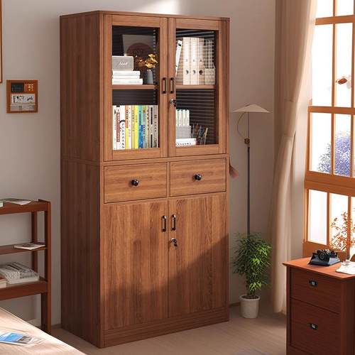 防尘书柜置物柜办公室木质带锁文件柜家用带门储物柜收纳展示柜子