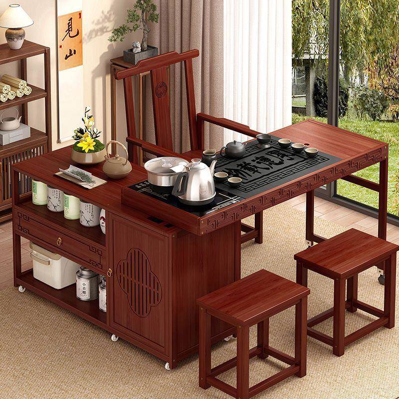 新中式茶水柜移动旋转茶桌家用小茶台阳台茶车烧水壶一体沙发边几
