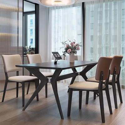 岩板餐桌椅子家用小户型轻奢意式极简实木法式长方形桌子客厅吃饭
