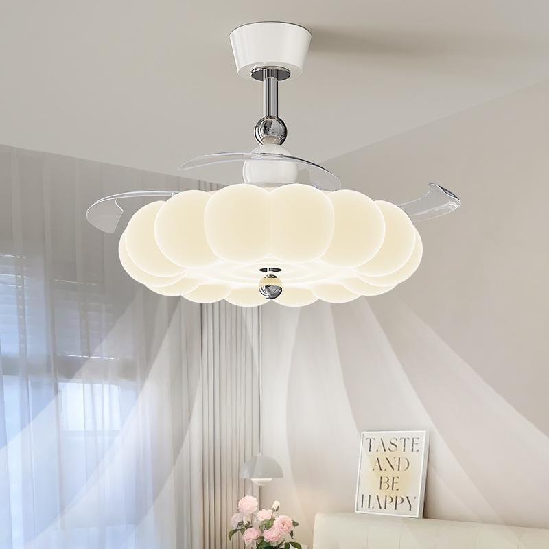 奶油风卧室风扇灯网红南瓜餐厅吊扇灯广东中山隐形静音房间电扇灯