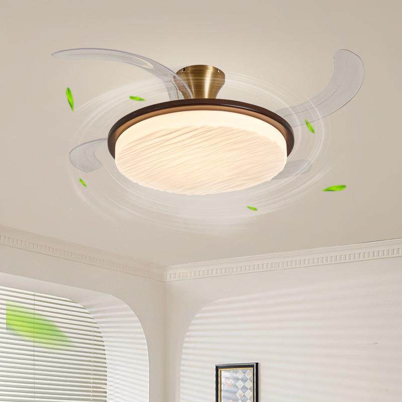 新中式吸顶风扇灯大气简约高端实木led卧室灯餐厅中古风扇灯