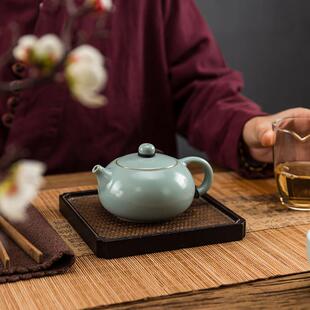 创意汝窑龙凤壶喜莲壶扁西施壶开片汝窑单壶茶壶可养汝窑茶壶