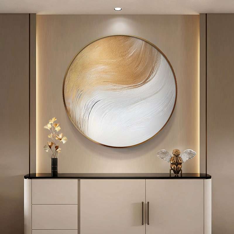 现代简约波浪入户玄关柜挂画抽象高级圆形餐厅壁画轻奢客厅装饰画图片